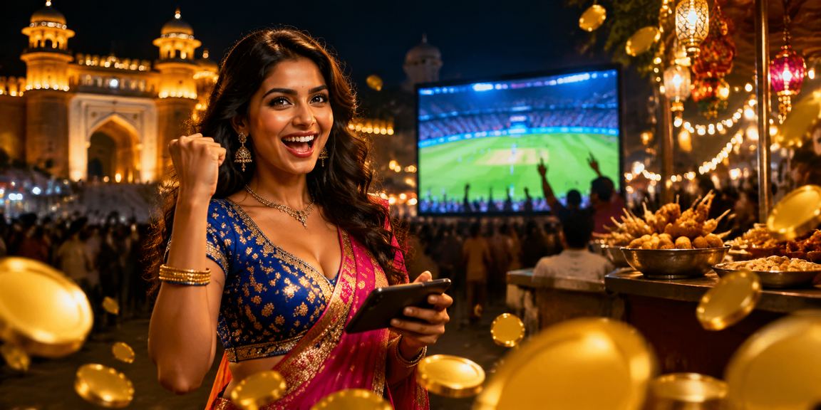Indian player logging in on mobile device at night market